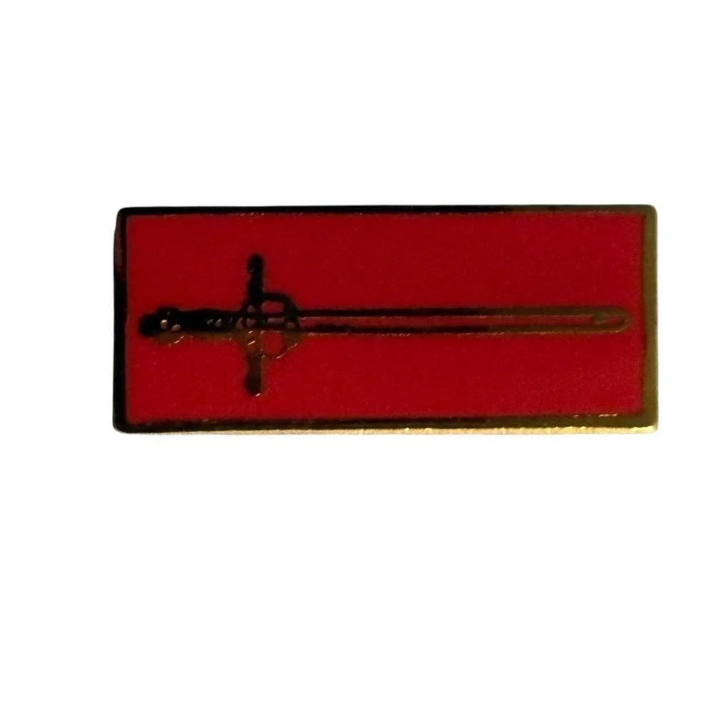 Coronation Sword Lapel Hat Pin Pinback‎ Tie Tack Red Rectangle Vintage Enamel
